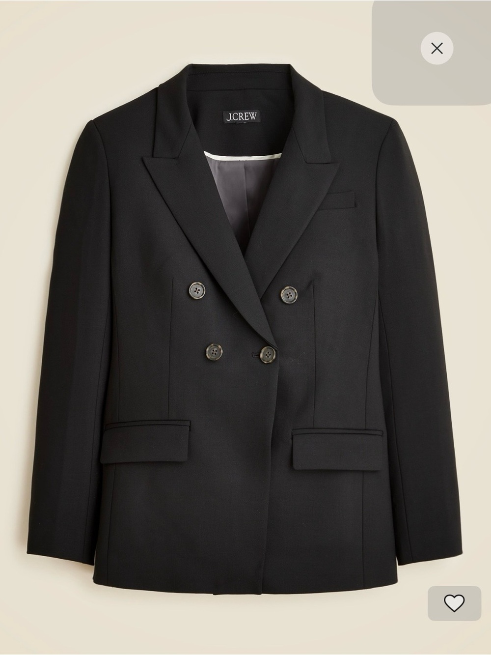 J.Crew Double Breasted Blazer Italian Stretch Merino Wool Blend - Black - 00